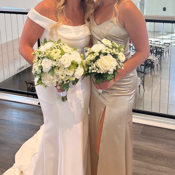 Birdy Grey Catherine Dress Shiny Satin Neutral Champagne - Picture 2 of 3